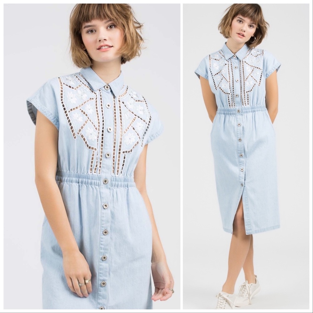 POL Polly Farms Chambray Denim Prairie Dress - Picture 3 of 10